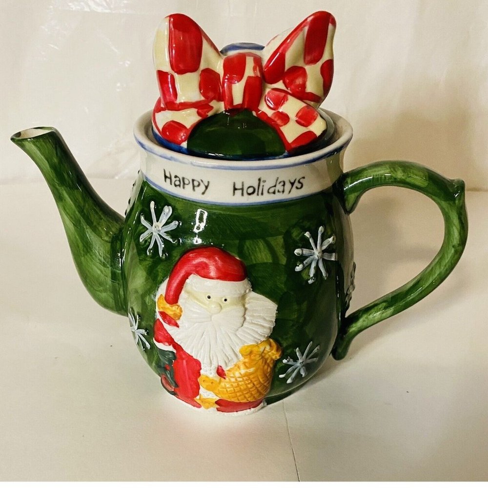 Happy Holidays Teapot Santa Decorative Home Essentials Pan ware